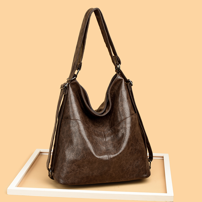 Retro Women's Large Capacity Leather Hobo Bag, Adjustable Strap Shoulder Purse-ML6666-1